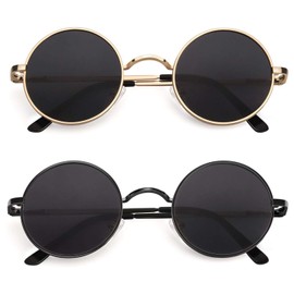 CGID E01 Retro Vintage Style Lennon Inspired Round Metal Circle Polarized Sunglasses 2 Packs