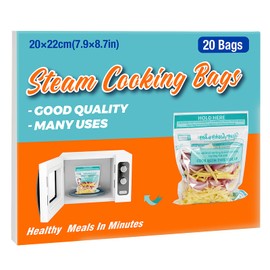 20 × Microwave Steam Cooking Bags Large Size Steam Food Storage Bags Disposable Microwave Steaming Cooking for Vegetables, Potatoes and Meat, Easy to Use (20 PCS)