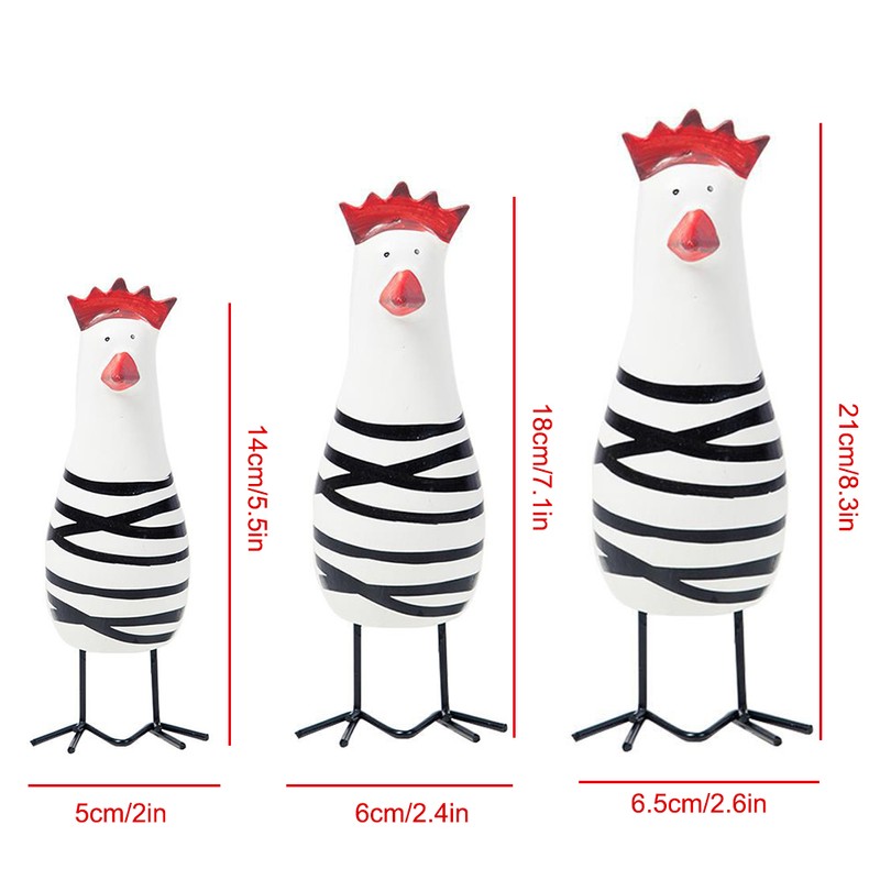 3Pcs Mediterranean Style Wooden Carved Chicken Set Collectable Figurine Showcase