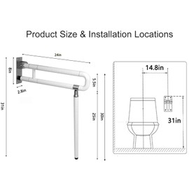 MYOYAY Foldable Toilet Grab Bar Handicap Grab Bars Rails Non-Slip Nylon Stainless Steel Flip Up Handrails with Leg Fluorescence Rings Safety Bath Grab Bar for Seniors Elderly Disabled Pregnant