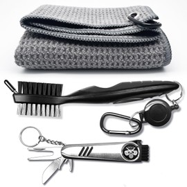 ONHAWKS 3 Pack Golf Towel with Golf Club Brush Cleaner and 6-in-1 Divot Repair Tool Set,Must-Have Accessories and Gifts for Men and Women Golfers