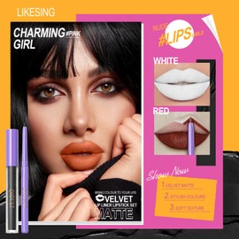 Likesing Lip Liner Set Lipstick Pink White Matte Lipstick Permanent Lip Liner Lip Balm Lip Gloss Red Lipstick 24 Hours Long Lasting Lips Make Up Kits Madame Birthday Gift