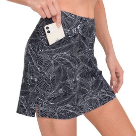 M MOTEEPI - Falda de golf de 16 pulgadas para mujer, falda de tenis con 4 bolsillos, faldas atléticas de cintura alta, Negro (black Leaf), XX-Large