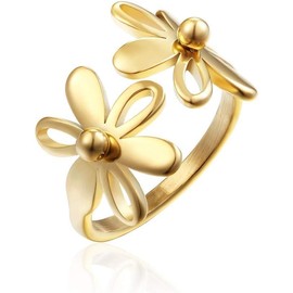 Vintage Daisy Flower Stainless Steel Statement Open Ring for Women Girls Polished Comfort Fit Filigree Hawaiian Sunflowers Adjustable Promise Band Rings Birthday Holiday Gifts