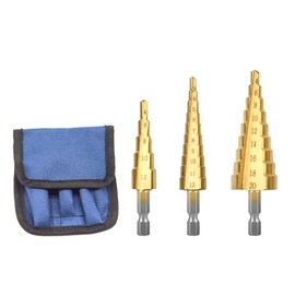 CEEYSEE 3 Pieces Hex Shank Step Drill Bit Set HSS Titanium Coated Cone Drill for Metal, Wood, Plastics, DIY Taper Drill 3-12 mm/4-12 mm/4-20 mm