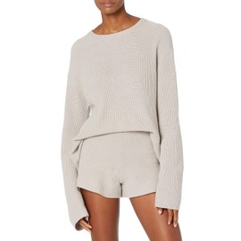 The Drop Alice Crewneck Back-Slit Ribbed Pullover Sweater, Porpoise, M