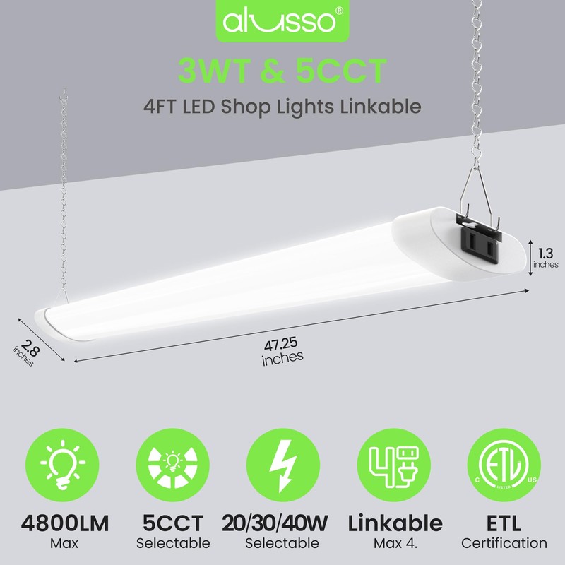 ALUSSO® 5CCT LED Shop Lights for Workshop 4FT, 4800LM Super