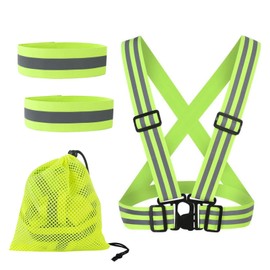 AYNKH Reflective Vest Safety Gear, Adjustable Highly Visible Belt Reflector Elastic Armbands with 1 Storage Bag for Night Running Dog Walking Cycling Outside Exercise