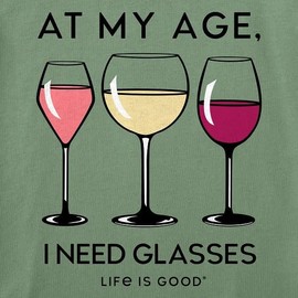 Life is Good. Women's I Need Wine Glasses Long Sleeve Crusher Vee, Granite Green, XXX-Large