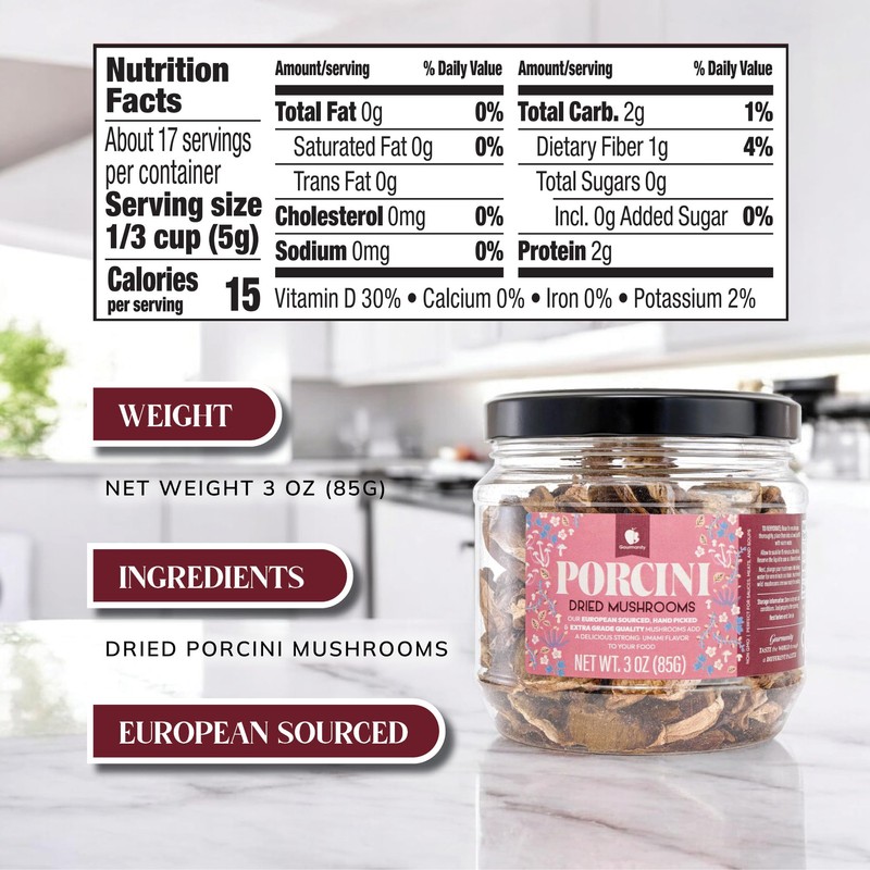 Gourmanity 3oz Dried Porcini Mushrooms, Extra Grade European Dried Mushrooms,