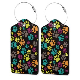 2 Pack PU Leahter Luggage Tag with Stainless Steel Loop,Cute Dog Paw Print Luggage Tag Travel Suitcase Labels with Privacy Cover ID Label Quickly Spot for Bags & Baggage