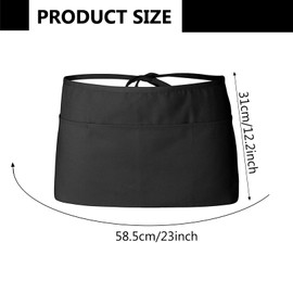 Waist Apron, Anti-dirt Waist Apron Short Black Apron, Waitress Aprons, Cooking Kitchen Aprons With 3 Pockets, for Home Kitchen Restaurant Work, Waitress, Chef, Waiter, Cooking, Baking, Men and Women