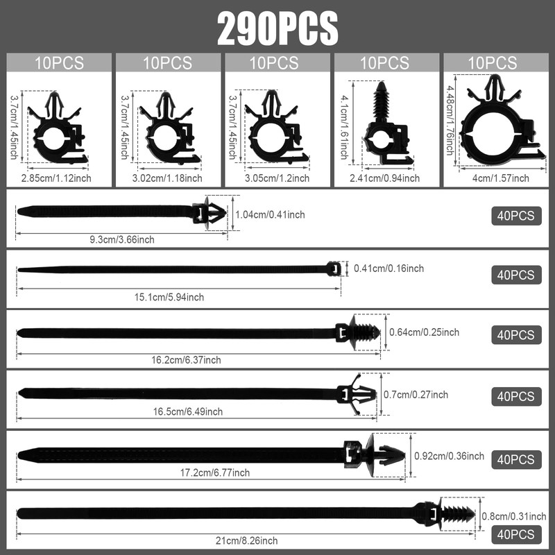 Abizarch 290Pcs Car Wire Harness Routing Clip Assortment Kit 5