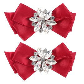 Holibanna 2pcs Crystal Bow Shoe Clips Womens High Heel Shoe Buckle Wedding Bridal Shoe Bow Detachable Boots Clips Shoe Charm Flower for DIY Craft Hat Decor (Red)
