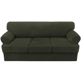 H.VERSAILTEX Sofa Cover 4 Piece T Cushion Sofa Slipcovers Thick Velvet Couch Cover Stretch T Cushion Sofa Covers for 3 Cushion Couch with 3 Individual T Cushion Covers, Olive