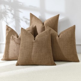 OTOSTAR Set of 4 Linen Decorative Throw Pillow Covers Solid Square Pillowcase Modern Farmhouse Cushion Covers for Home Decor Sofa Couch Bed 24x24 Inch Brown