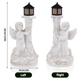 JUMRHFAN 1 Pair Garden Angel Figurine Statue with Solar Lights, Solar Resin Cherub Angel Statue with Roma Pillar for Garden Decor, Porch, Patio, Yard