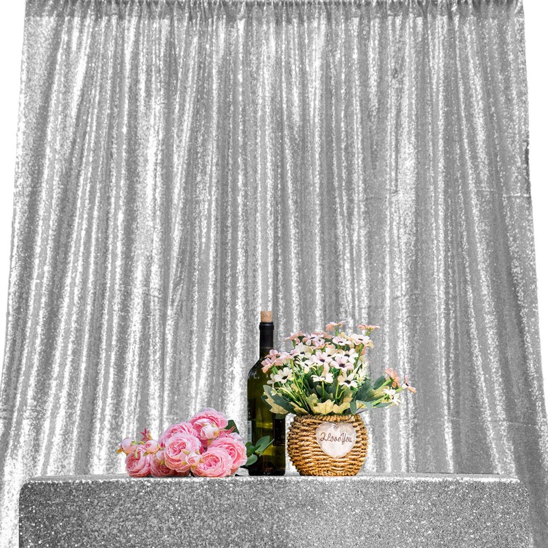 JYFLZQ Silver Sequin Backdrop Curtains 4x10ft(WxH) 2 Panels Glitter Photo