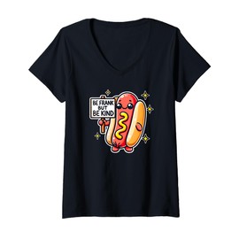 Womens BE FRANK BUT BE KIND Weiner Funny Hotdog Costume Adult Kid V-Neck T-Shirt