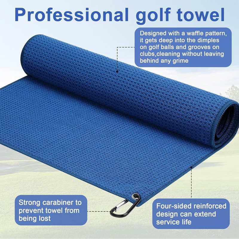 3 Pack 11.8"x11.8" Microfiber Golf Towels with Carabiner Clip, Quick-Dry