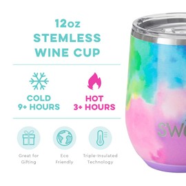 Swig Life 12oz Wine Tumbler with Lid, Stainless Steel, Dishwasher Safe, Portable, Triple Insulated Wine Tumbler (Cloud Nine)