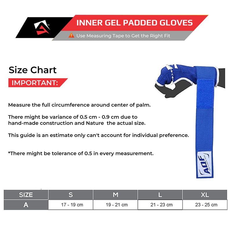 AQF Muay Thai Gel Padded Inner Gloves Boxing Fist Padded