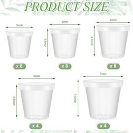 Vesici 32 Pcs 3/4/5/6/7 Inch Large Size Clear Nursery Pots Variety Pack Plant Pots with Drainage Holes Planters for Indoor Plants Flexible Transparent Plastic Plant Bottle Succulents