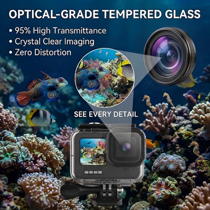 Honghauth 60m/196ft Waterproof Case for Gopro Hero 13/12/11/10/9 Black Action