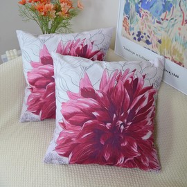 QUALKNOY Set of 2 Cushion Covers 18"x18" Flowers Double-sided Pattern Modern Decorative Throw Pillow cases 45 x 45cm for Living Room Sofa Outdoor Garden Red Floral Pillowcases
