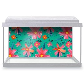 Aquarium Fish Tank Background 90x45 cm - Exotic Tropical Flowers Pink Flower Static Cling Vinyl Vivarium Terrarium External Application #50848