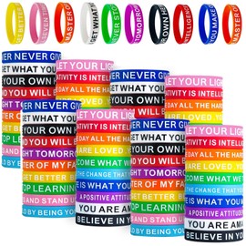 QEERBSIN Motivational Quote Bracelets- 100 Pcs Silicone Bracelets Bulk Inspirational Wristbands-Stretch Unisex Wristbands for Student Graduation Gift