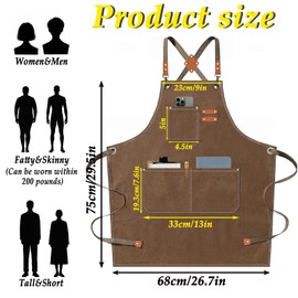 2-Pack Chef Aprons for Men Women,Cross Back Cotton Canvas Apron,For Kitchen, Garden, Cafe，Adjustable Size M-XXL,（Black and Brown）