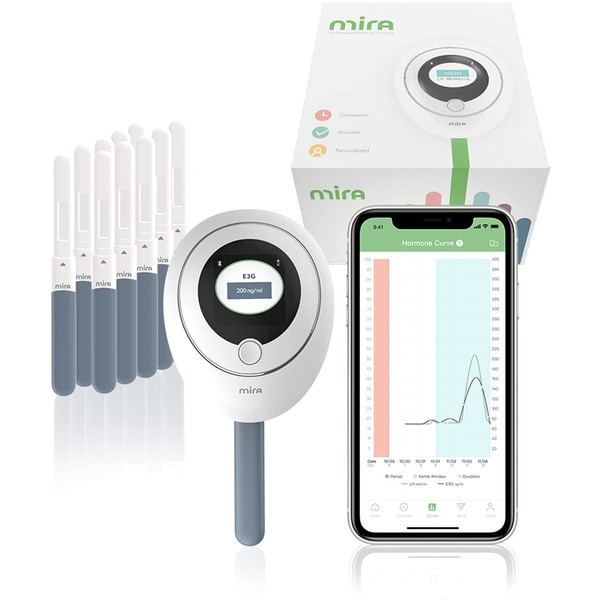 Mira Fertility Plus Tracking Monitor Kit with 10 Estrogen + LH Ovulation Test Wands and Connected App, Patented Smart System Predicts Ovulation with Actual LH and E3G Concentrations