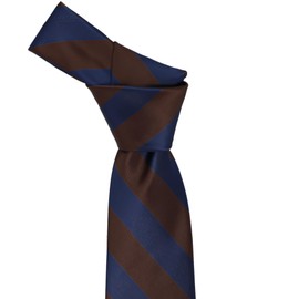 tiemart Striped Tie (Navy Blue and Brown)