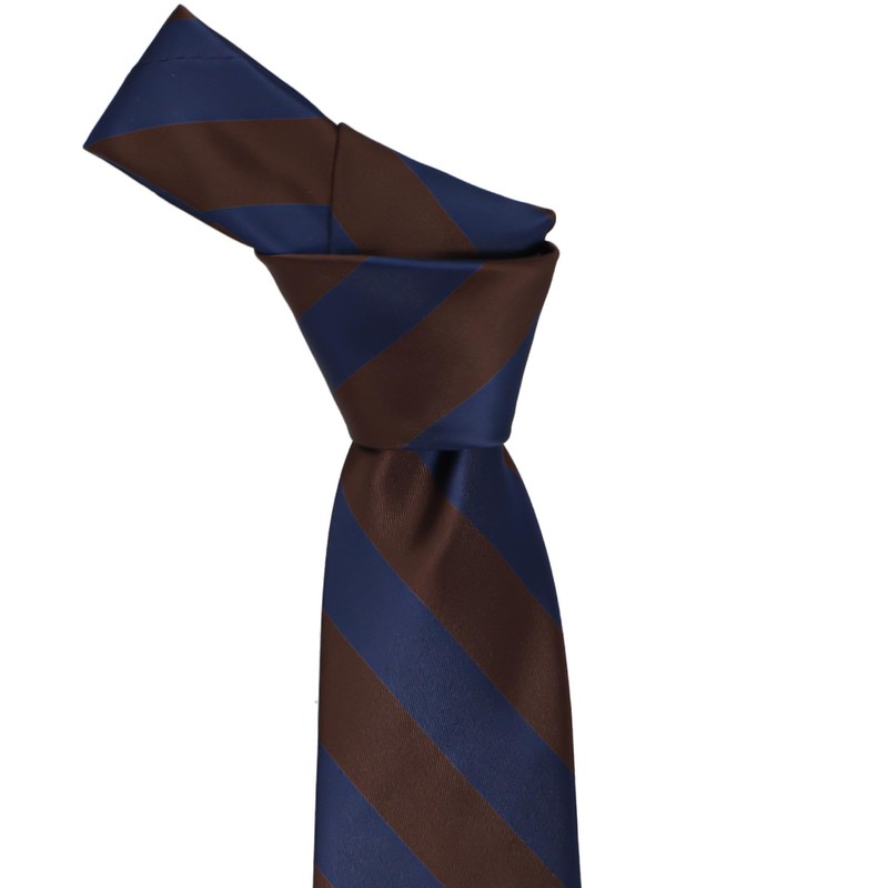 tiemart Striped Tie (Navy Blue and Brown)