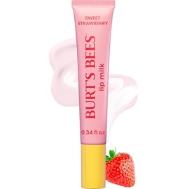 Burt's Bees Leche labial, hidratante diario de labios, fresa dulce, bálsamo labial hidratante enriquecido con vitaminas con leche de almendras y aceite de jojoba, hidratante para labios más suaves, 1 tubo, 0.34 onzas líquidas