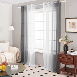 Deconovo Transparent Voile Curtains with Eyelets, 225 x 140 cm (H x W), Dark Grey, Set of 2