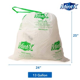 Mint -X Rodent Repellent Indoor Tall Kitchen Drawstring Trash Bags with Mint-Flex Technology; 13 Gallon, 120 Count, White