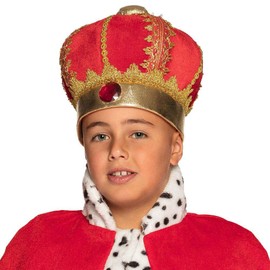 Boland Children's Crown For King and Queen, Royal Fancy Dress Accessory, Crown For Kids, Coronation, World Book Day, Nativity, Red and Gold, Elasticated, One Size (One Size)