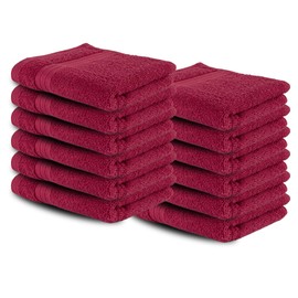 Textila Washcloths - 13x13 Inch 100% Cotton, Super Soft, Highly Absorbent & Lightweight - Ideal for Everyday Use, Spa & Gym (Red - Pack of 12)