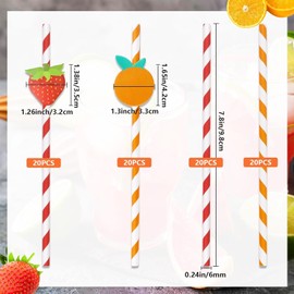 80 PCS Paper Straws Disposable Drinking Straws Orange Strawberry Fruit Striped Paper Straws for Birthday Party Supplies Fall Leaf Autumn Wedding Baby Shower Decorations, 0.24 x 7.76 Inches