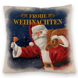 Traditional Santa Claus Cushion with Linen Look with Saying "Frohe Weihnachten" A Comfortable Decorative Cushion with Linen Look for the Winter Months Christmas Decoration Cuddly Cushion with