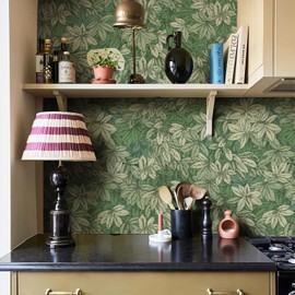 HueBurst Green Leaves Peel and Stick Wallpaper 15.8x480 in Green Leaf Textured Contact Paper Bathroom Vinyl Removable Waterproof Modern sage Green Wallpaper Self Adhesive Decorative