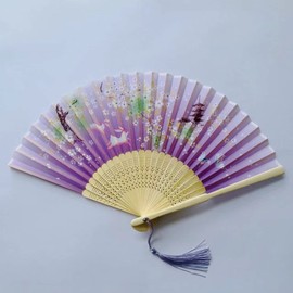 Handheld Faltfächer für Frauen Faltbare Handfächer Bambus Fans mit Quaste Seidenstoff Fans Wanddekoration Hochzeit Party