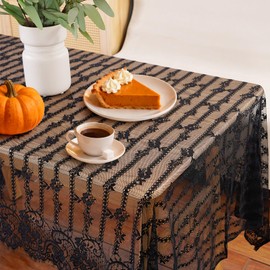 Ziweidue 60x120-Inch Black Lace Tablecloth – Elegant Bridal Tulle Rectangle Table Linens for Weddings, Holiday Parties, and Rustic Decor (Black)