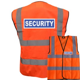Security Badge Orange Hi Vis Vest Reflective, Work Wear Coat Security Officer, High Visibility, By Brook Hi Vis, Large
