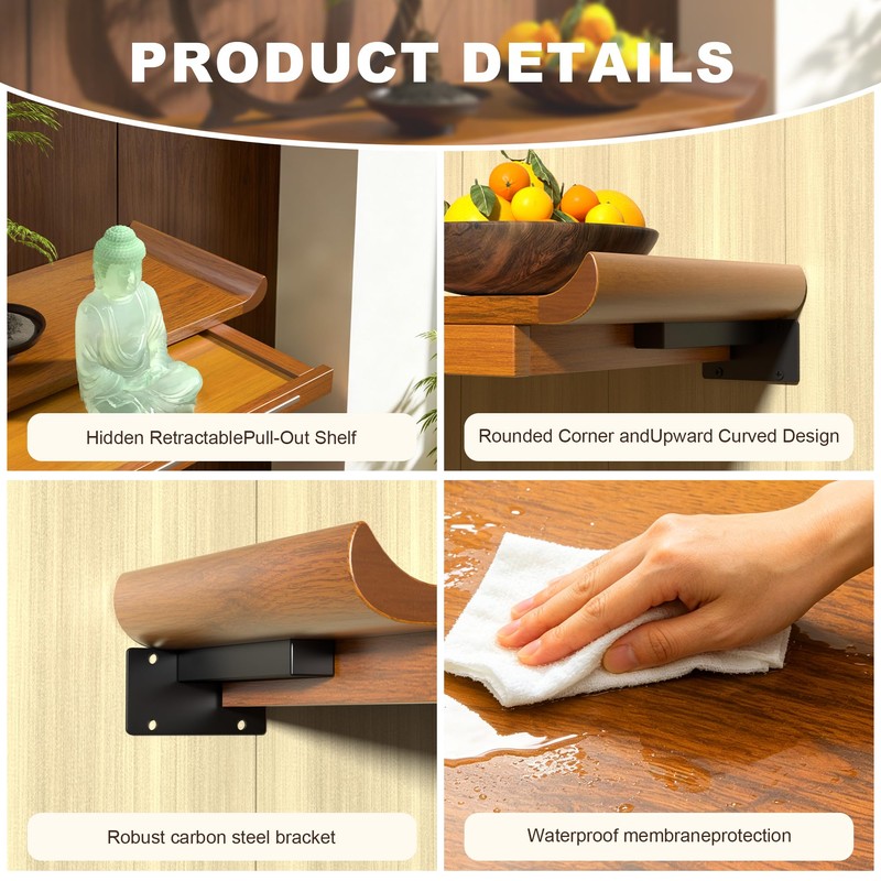 ZICHOUYING Buddha Shelf Wall Camphor Wood, Altar Shelf with Telescopic