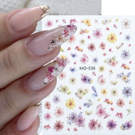 3 Sheets Flowers Nail Art Stickers Decals Spring Summer Embossed Dried Flowers Nail Stickers Colorful Gradient Floral Nail Decals for Acrylic Nails Women DIY Self-Adhesive Manicure Supplies