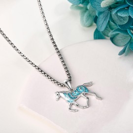 YAFEINI Horse Necklace Sterling Silver Turquoise Necklace Horse Jewelry Gifts for Women Men