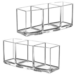 Makeup Brush Holder Organizer 3 Compartments Acrylic Makeup Brush Organizer Eyeliner Display Holder for Dresser Organizer (2 Packs, Clear)